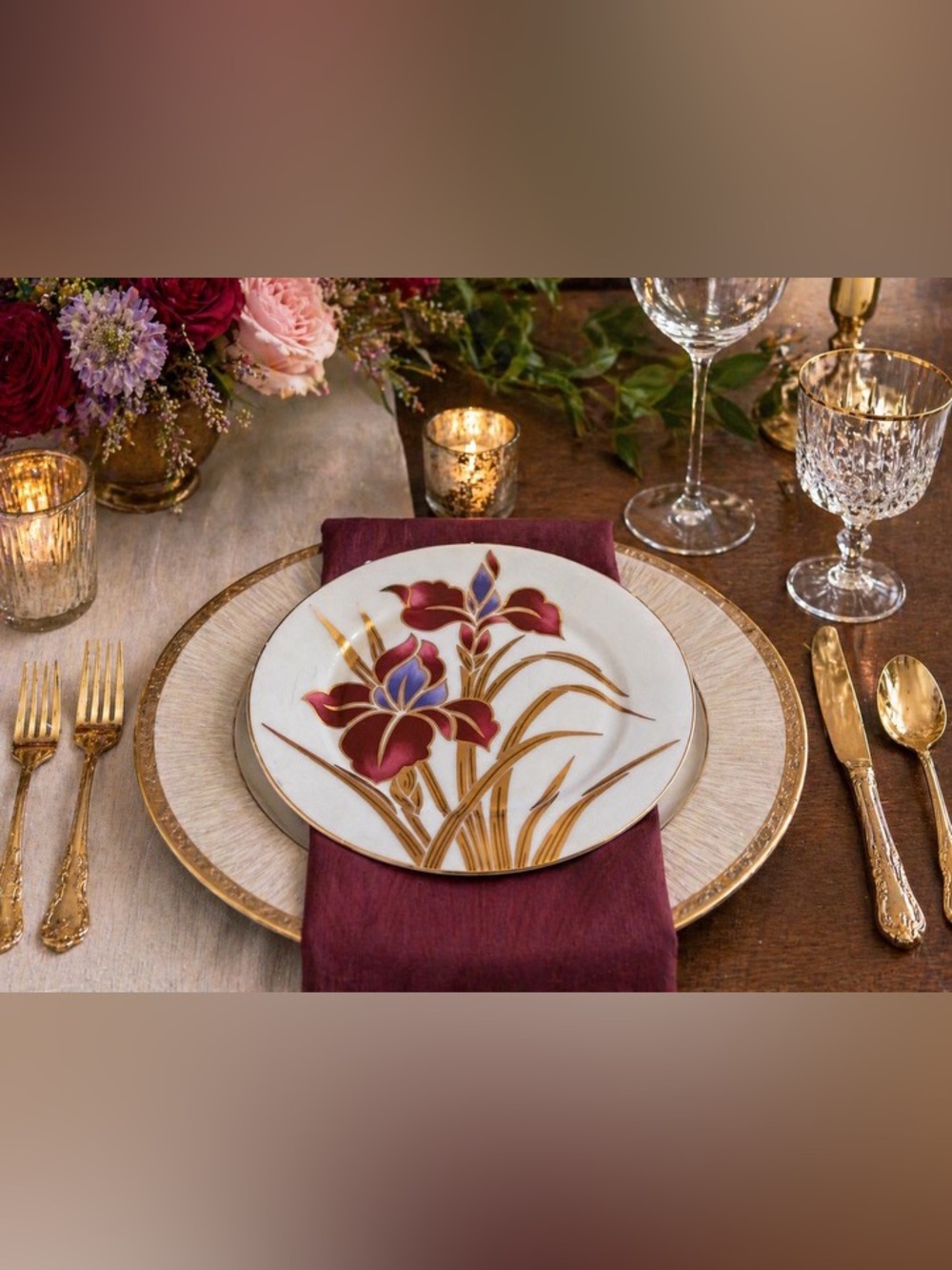 Vintage Fitz and Floyd "Iris Burgundy" Salad / Dessert Plates EUC - Picture 4 of 10